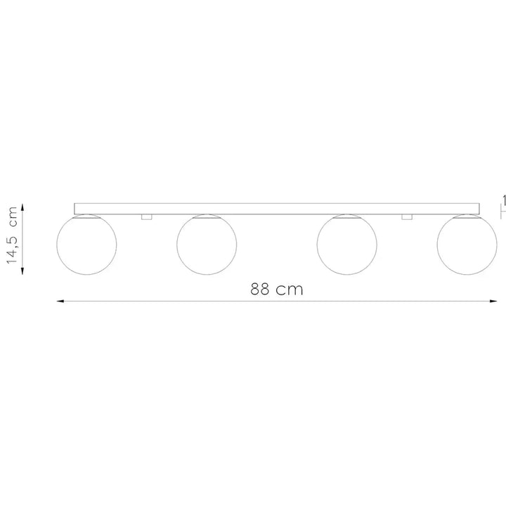 Luminaire plafonnier yoli 4 noir minimaliste avec quatre lampes rondes en verre sur base rectangulaire classe à part