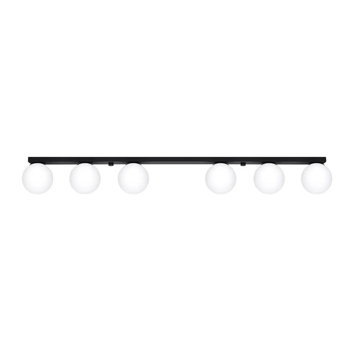 Luminaire plafonnier yoli 6 noir avec six ampoules sphériques opaques en verre et finition mate noire classe à part élégant