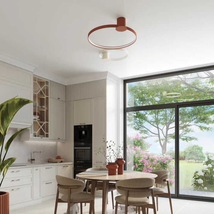 Luminaire plafonnier rio 110 avec anneaux led en aluminium allient élégance et design terracotta beige moderne