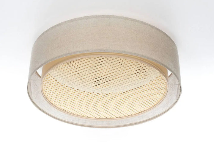 Luminaire plafonnier beige crème en lin avec panneau central tressé perforé pour un éclairage élégant