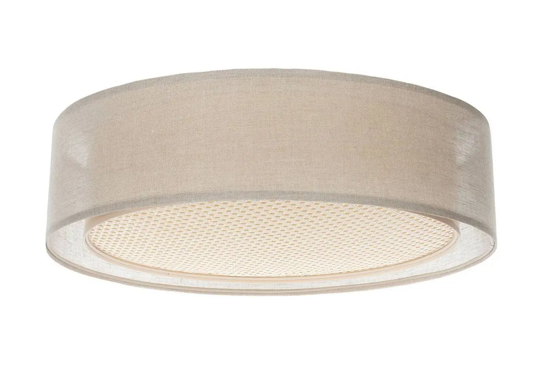 Plafonnier beige crème cylindrique en tissu texturé avec diffuseur intérieur perforé pu ro rattan