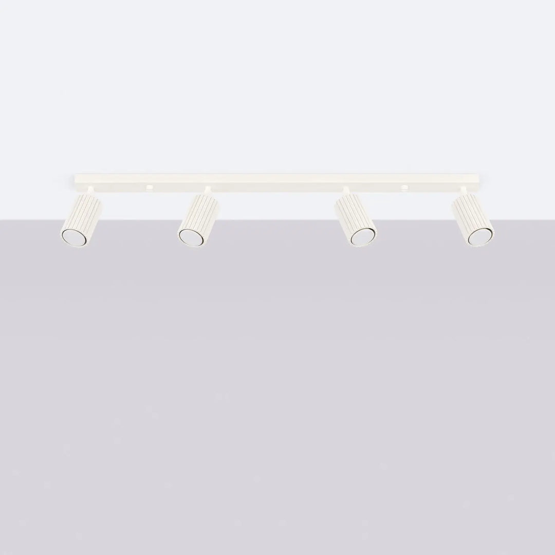 Plafonnier karbon 4l beige avec quatre ampoules gu10 interchangeables design minimaliste et spots réglables