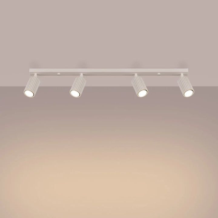 Plafonnier karbon 4l beige avec quatre ampoules gu10 interchangeables en design minimaliste et finition cylindrique ribbée