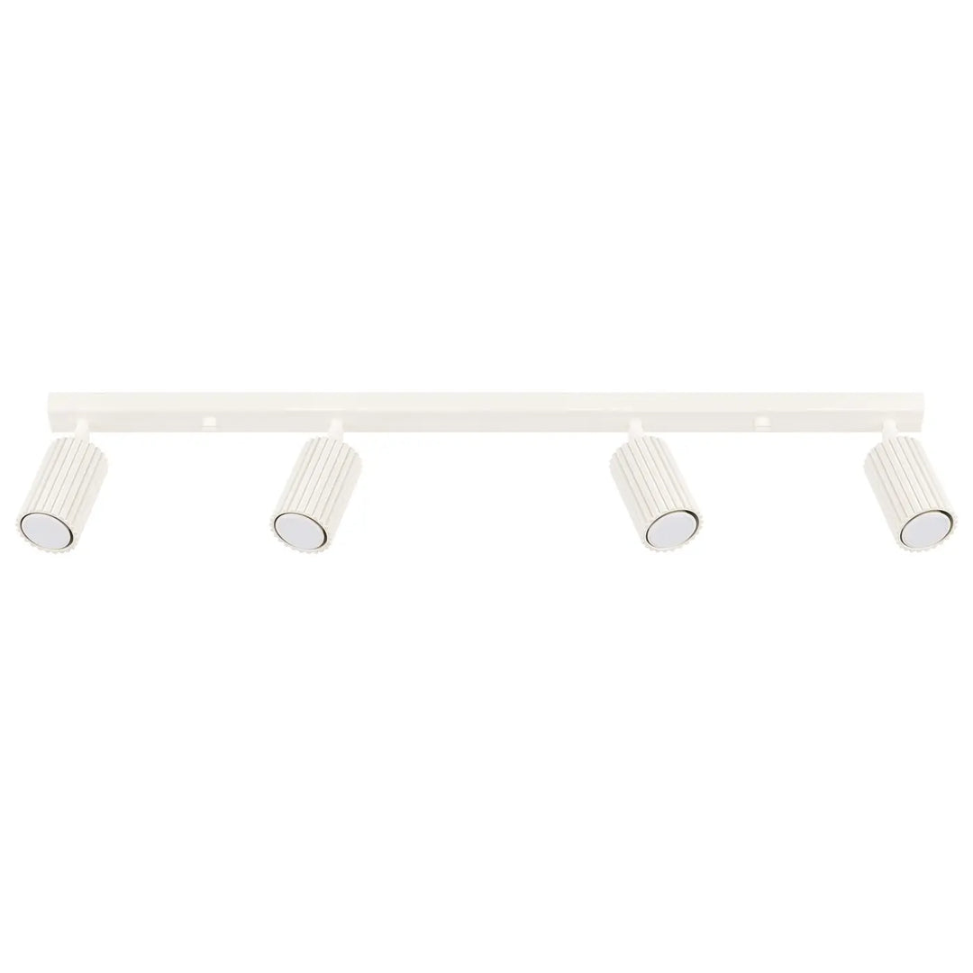 Plafonnier karbon beige avec quatre spots cylindriques nervurés et ampoules gu10 interchangeables design minimaliste