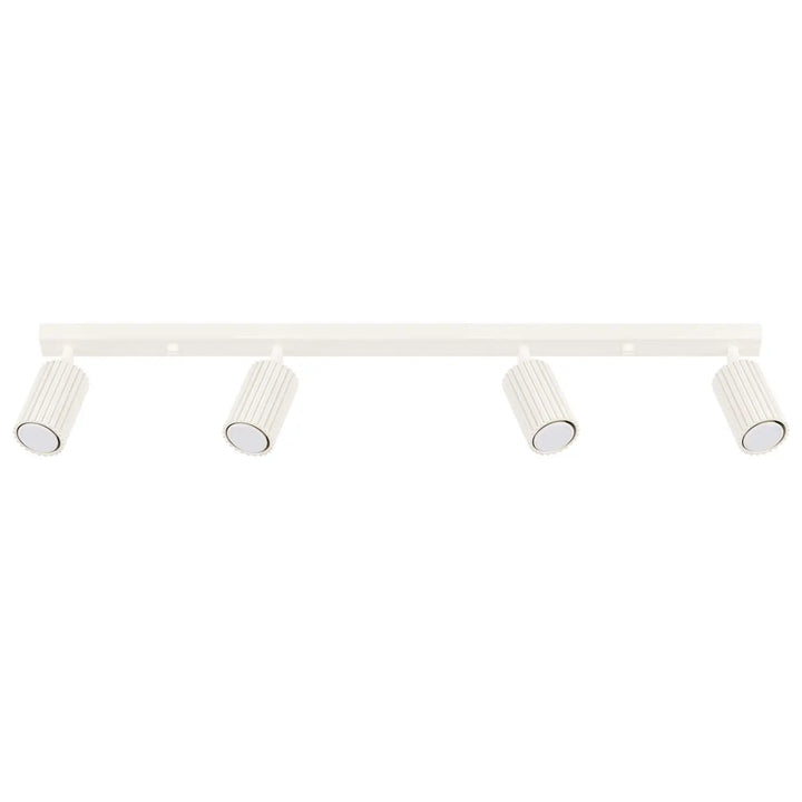 Plafonnier karbon beige avec quatre spots cylindriques nervurés et ampoules gu10 interchangeables design minimaliste