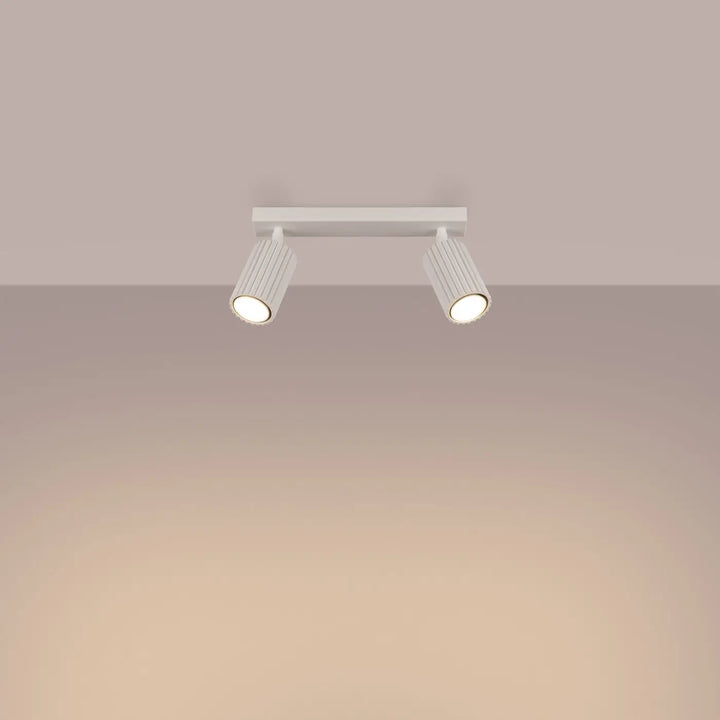 Luminaire plafonnier karbon 2 beige avec double tête et ampoules gu10 interchangeables design minimaliste