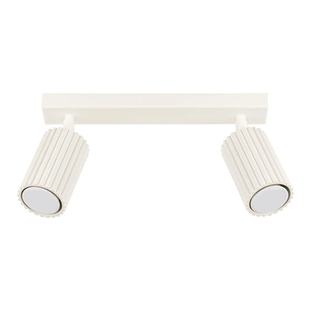 Plafonnier karbon allie design minimaliste blanc avec ampoules gu10 interchangeables et abat-jour cylindriques cannelés