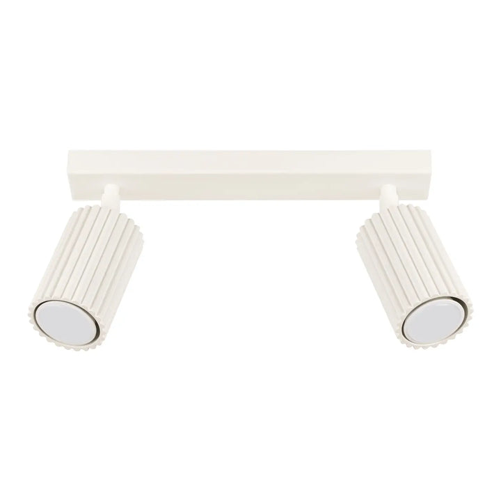 Plafonnier karbon allie design minimaliste blanc avec ampoules gu10 interchangeables et abat-jour cylindriques cannelés