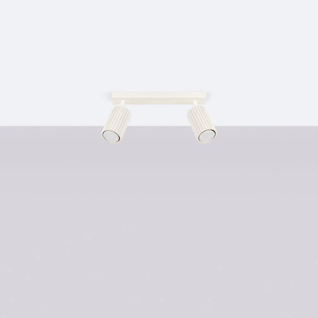 Plafonnier karbon allie design minimaliste avec ampoules gu10 interchangeables et abat-jour cylindrique nervuré beige