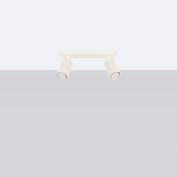 Plafonnier karbon allie design minimaliste avec ampoules gu10 interchangeables et abat-jour cylindrique nervuré beige