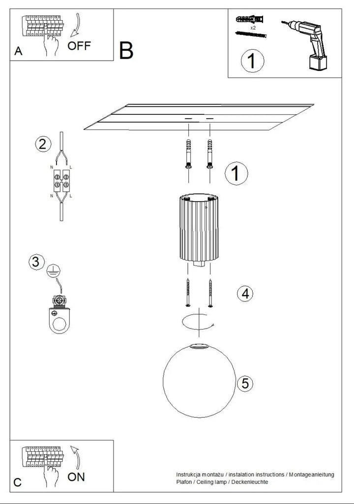 Luminaire plafonnier halo beige en métal cannelé avec globe sphère laiteuse pour bureau décorative