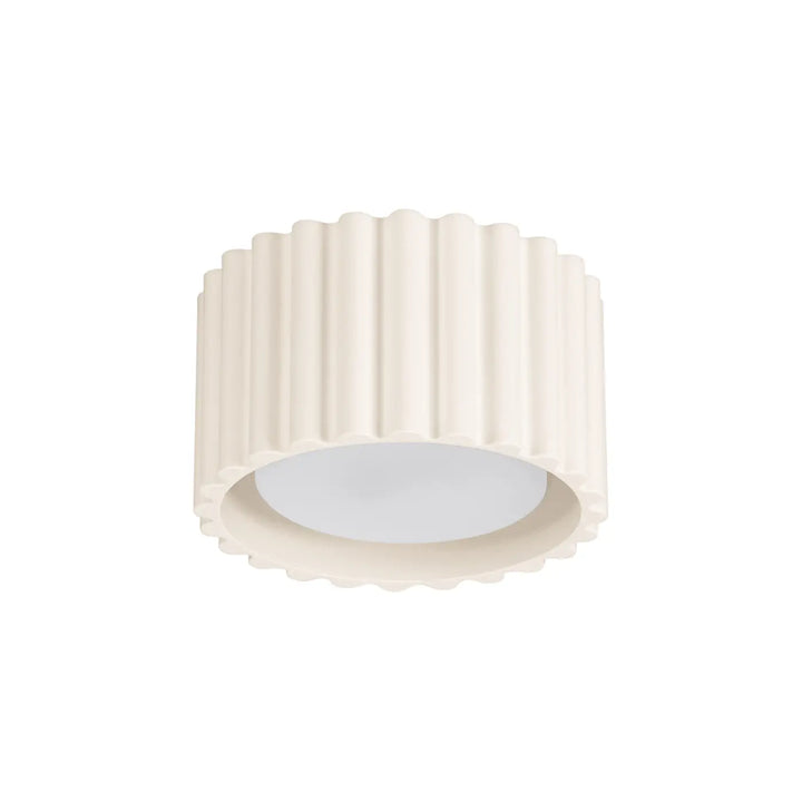 Luminaire plafonnier aura 1 beige en forme unique inspirée avec corps cylindrique côtelé crème et diffuseur intérieur lisse
