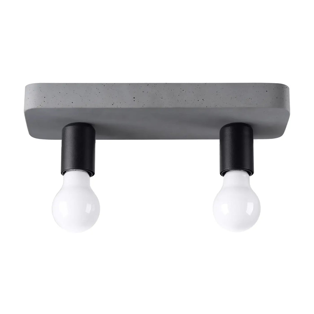 Plafonnier tavo en gris béton avec deux douilles noires et ampoules blanches pour une esthétique moderne unique