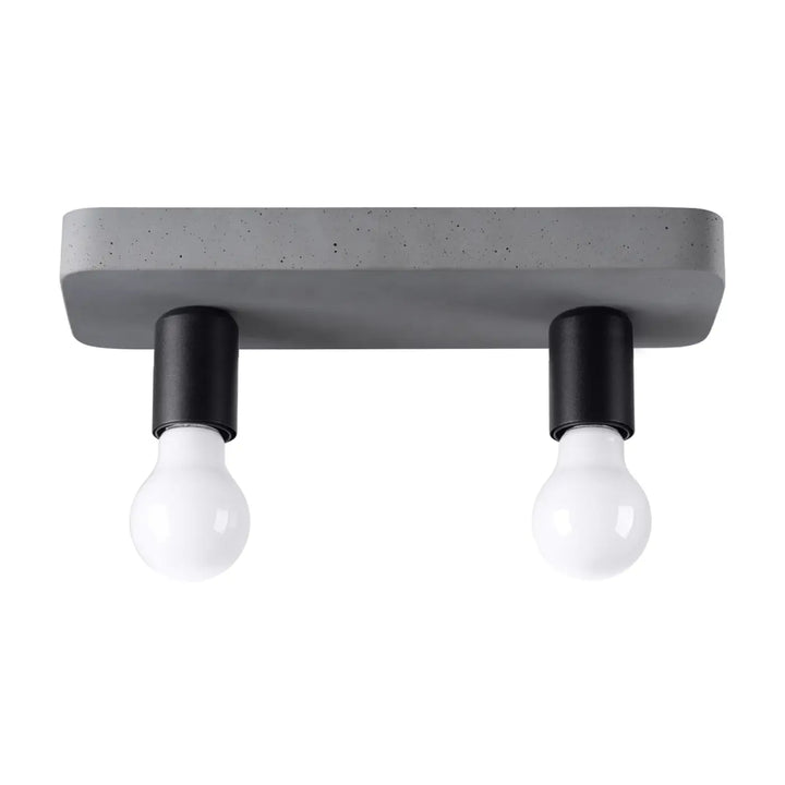 Plafonnier tavo en gris béton avec deux douilles noires et ampoules blanches pour une esthétique moderne unique