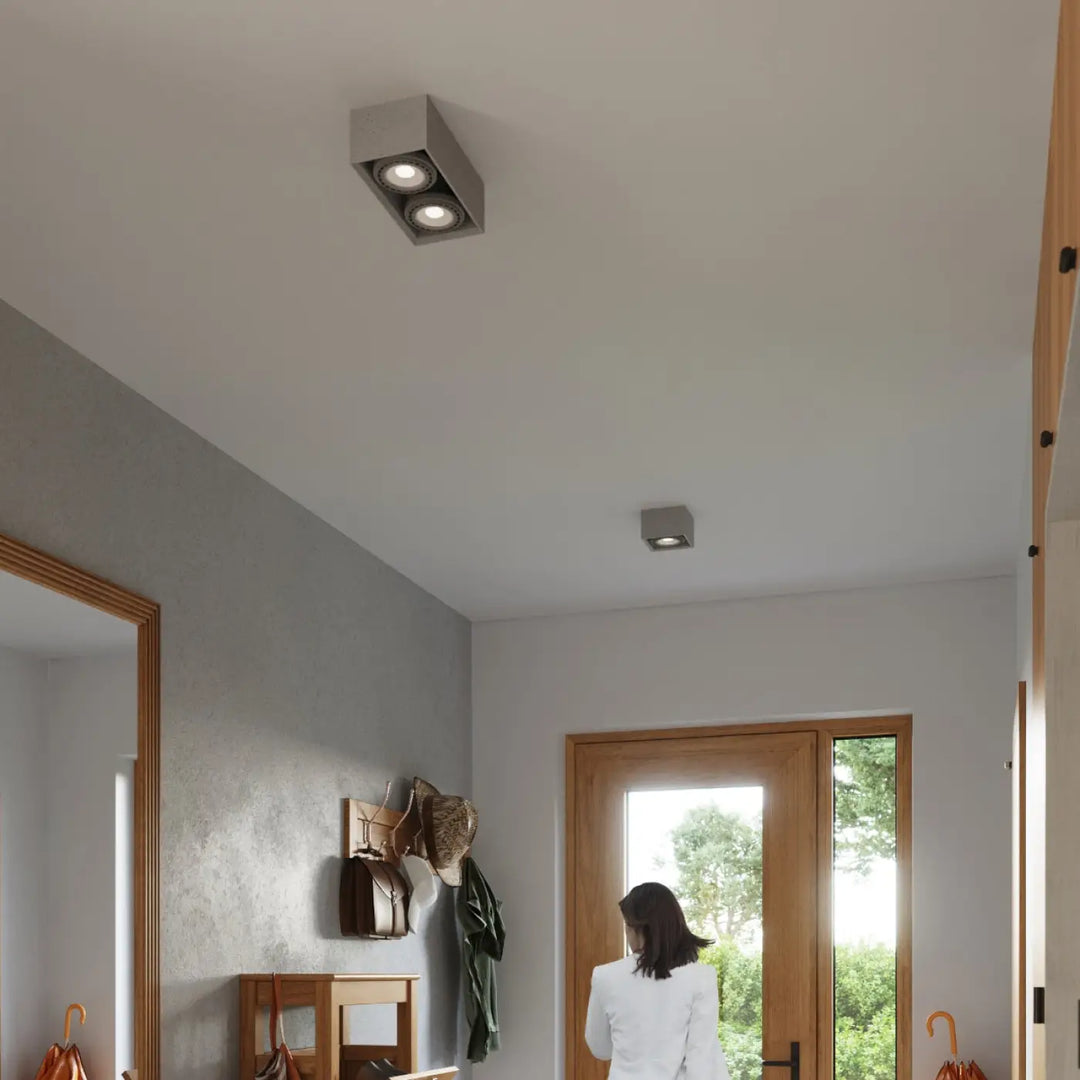 Luminaire plafonnier beton quatro moderne en argent avec deux ampoules circulaires encastrées pour sentir mieux