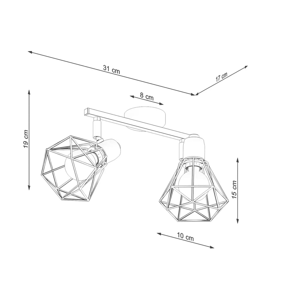 Luminaire plafonnier série artemis 2 blanc avec double tête industrielle et abat-jour en cage métal pour atmosphère intime