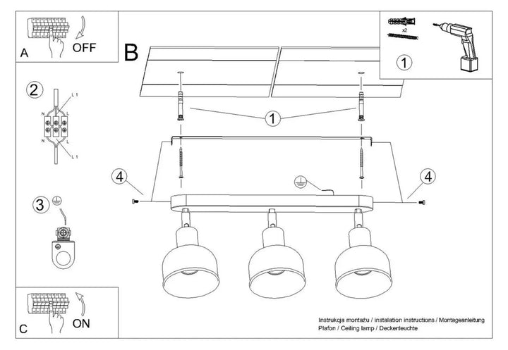 Luminaire plafonnier elba 3 blanc avec lampe elba trois abat-jours arrondis blanc minimalisme combiné éléments subtils