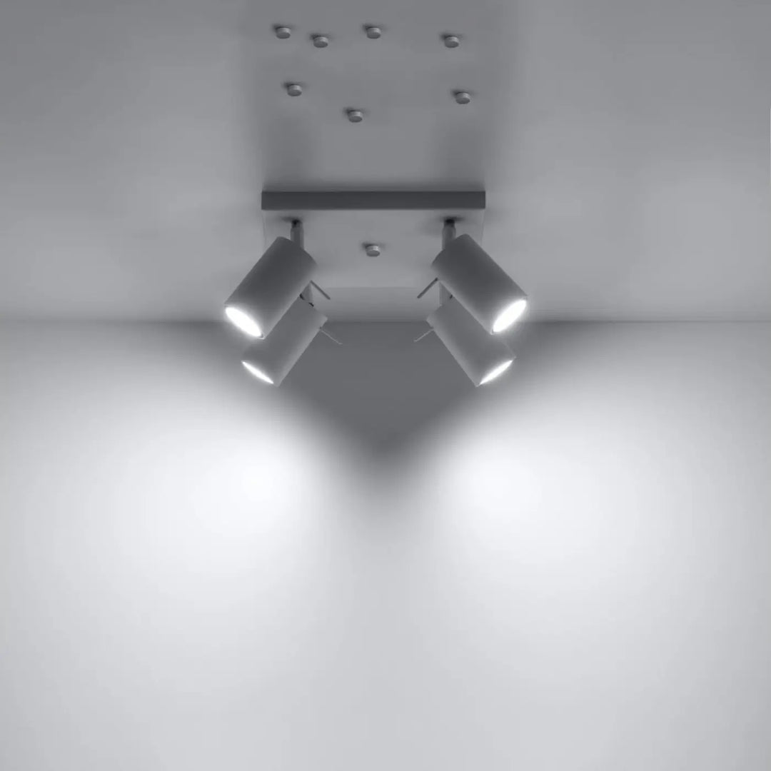 Luminaire plafonnier ring 4 blanc en métal gris avec quatre bras réglables pour demi-obscurité chaleureuse