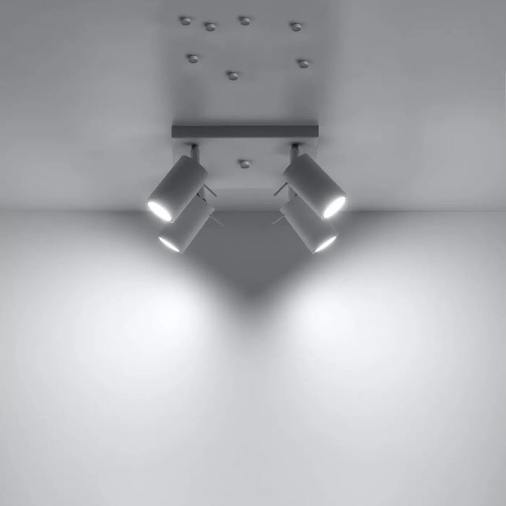 Luminaire plafonnier ring 4 blanc en métal gris avec quatre bras réglables pour demi-obscurité chaleureuse