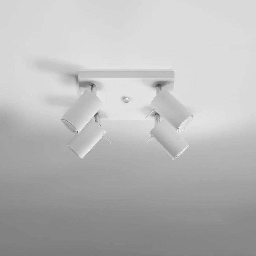 Luminaire plafonnier ring 4 blanc avec bras réglables et spots cylindriques pour demi-obscurité chaleureuse
