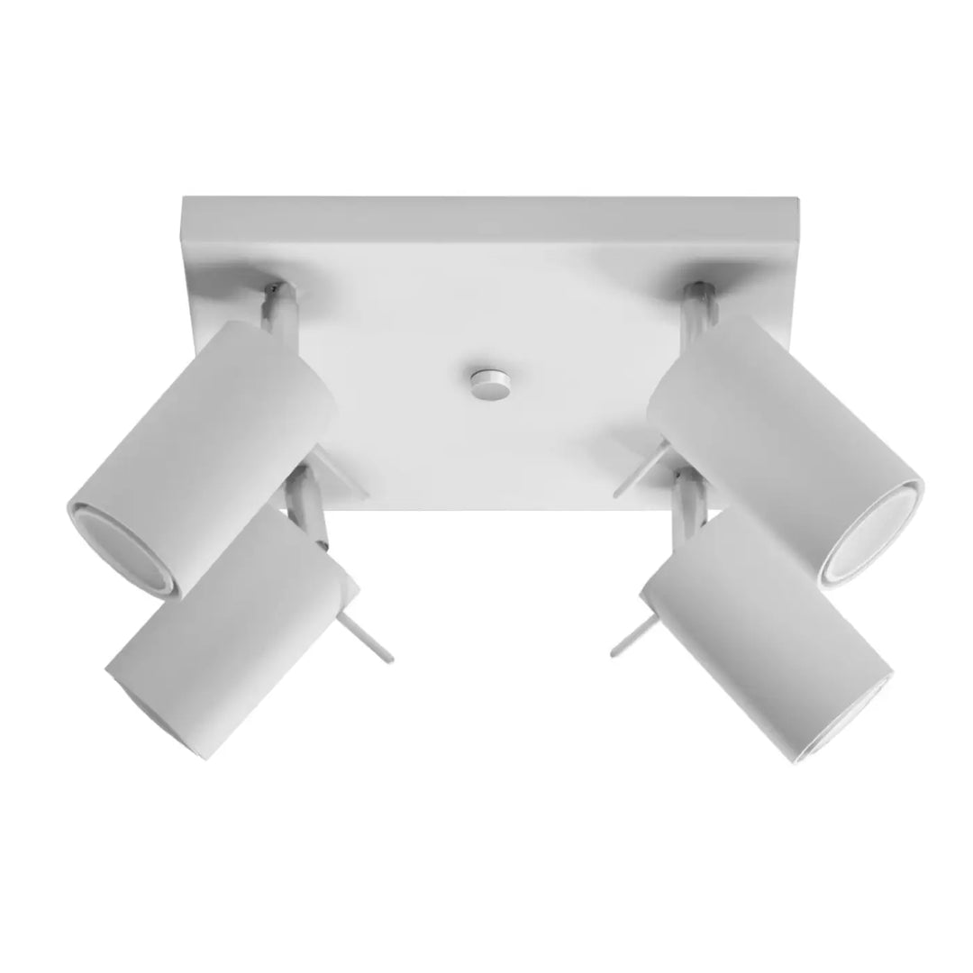 Luminaire plafonnier ring 4 blanc avec bras réglables et quatre têtes cylindriques pour demi-obscurité chaleureuse
