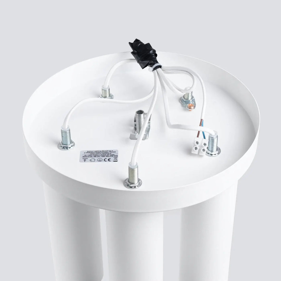 Plafonnier lagos 5p blanc cylindrique avec câblage apparent et fixation métallique pour un caractère chic