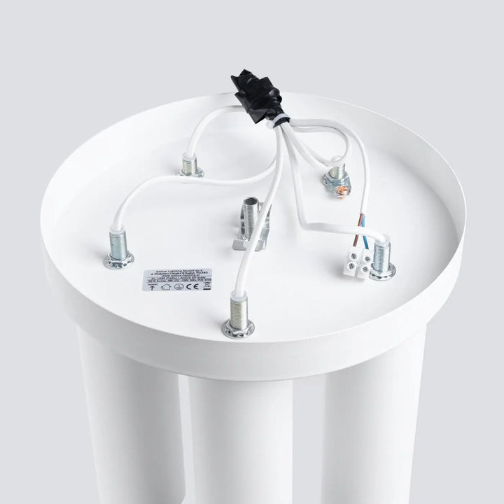 Plafonnier lagos 5p blanc cylindrique avec câblage apparent et fixation métallique pour un caractère chic