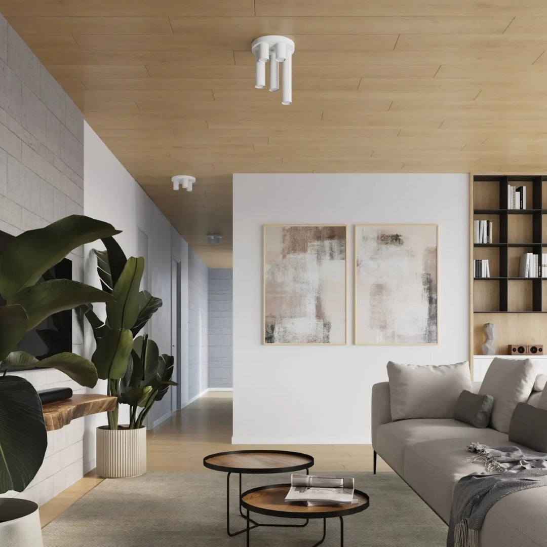 Plafonnier lagos blanc avec trois bras cylindriques offrant un caractère chic dans un éclairage moderne