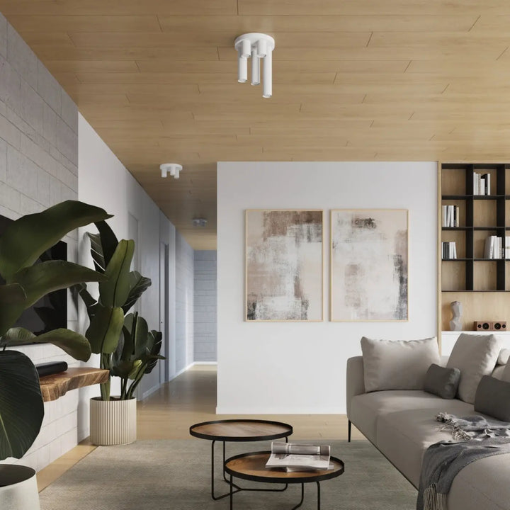 Plafonnier lagos blanc avec trois bras cylindriques offrant un caractère chic dans un éclairage moderne