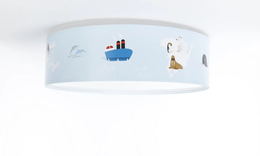 Luminaire plafonnier bleu clair avec illustrations d animaux marins et polaires inspiration bleu enfant