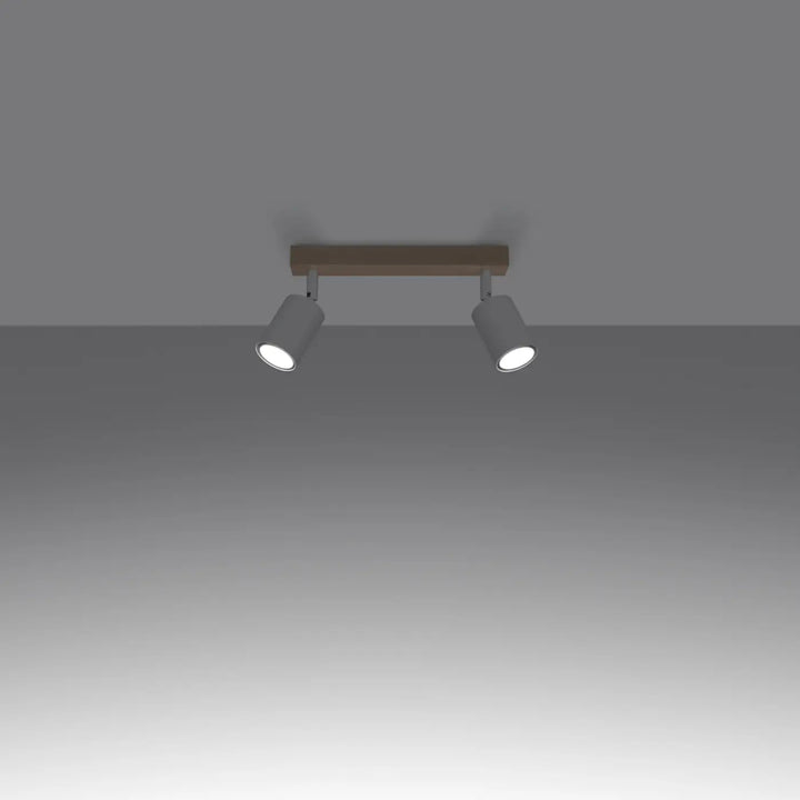 Plafonnier verdo 2 design moderne avec deux spots gris mat et base en bois pour un éclairage intérieur contemporain