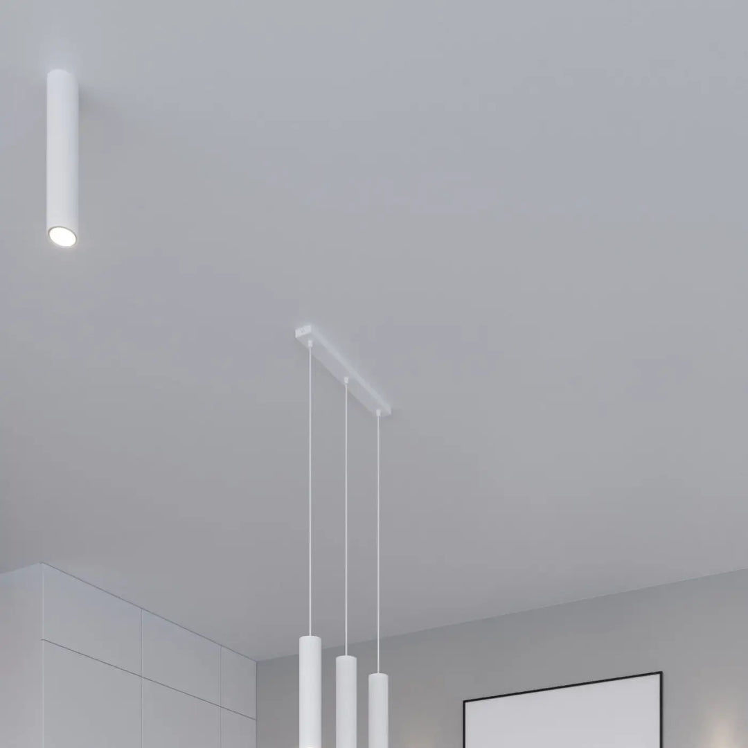 Plafonnier lagos blanc avec luminaires cylindriques modernes offrant élégance moderne et lumière fonctionnelle