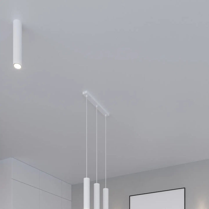 Plafonnier lagos blanc avec luminaires cylindriques modernes offrant élégance moderne et lumière fonctionnelle