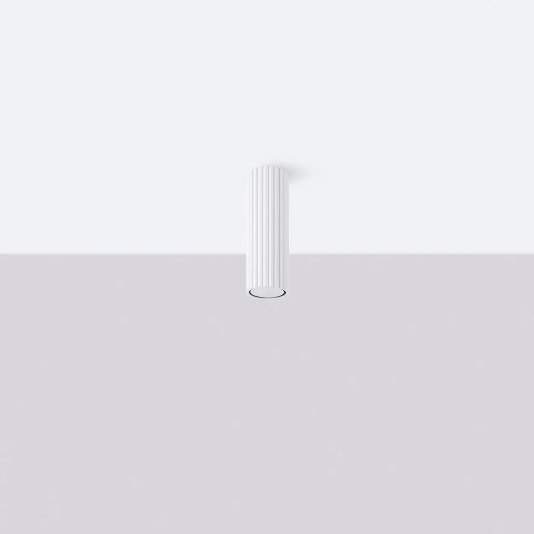 Plafonnier karbon blanc avec design minimaliste et ampoules gu10 interchangeables en forme cylindrique à rainures verticales
