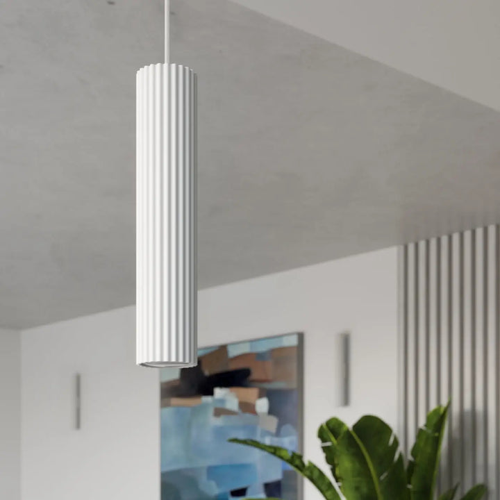 Plafonnier karbon allie design minimaliste blanc cylindre avec rainures verticales et ampoules gu10 interchangeables