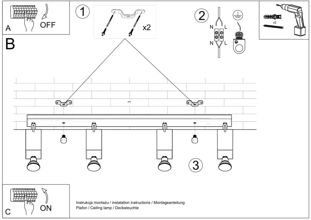 Plafonnier moderne merida blanc avec cinq spots merida ajustables pour diriger précisément la lumière sur plans de travail