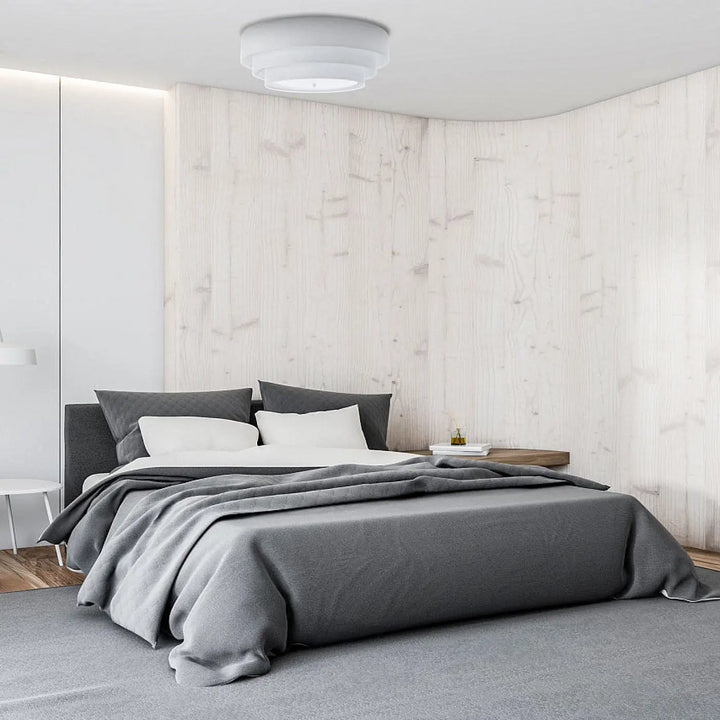 Luminaire plafonnier blanc moderne avec diffuseur rond en tissu velours triniti pour chambre minimaliste