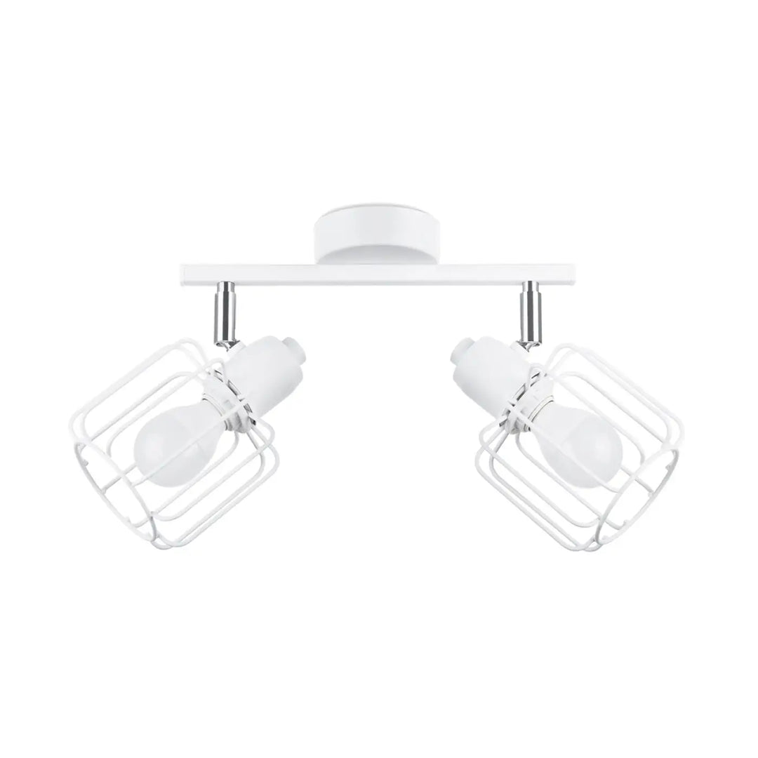 Luminaire plafonnier beluci 2 blanc style loft double tête avec bras réglables en chrome et cages en fil métallique