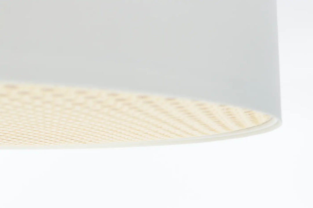 Luminaire plafonnier blanc perle avec abat-jour cylindrique texturé en tissu tissé ecru