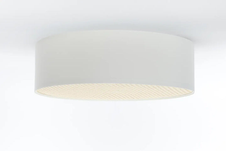 Luminaire plafonnier blanc perle avec diffuseur intérieur texturé en forme cylindrique pour un éclairage élégant