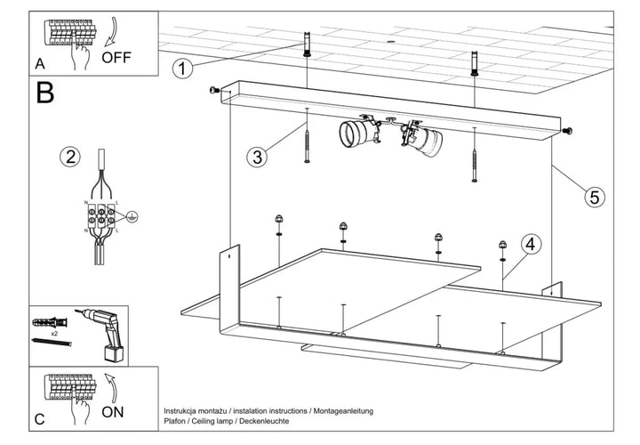 Plafonnier fonctionnel blanc avec spots orientables massimo au design intemporel monté au plafond