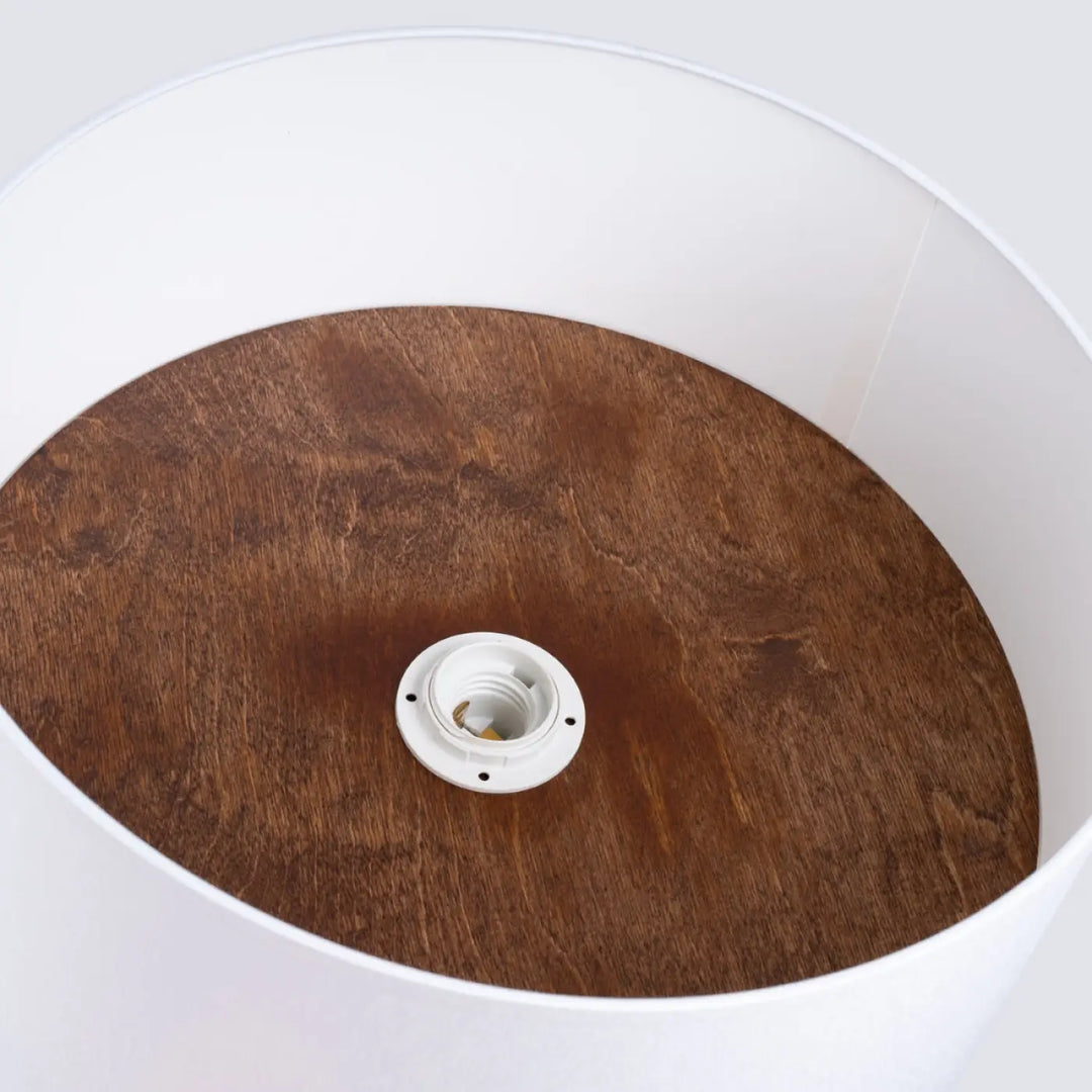 Luminaire plafonnier plafond telesto blanc avec abat-jour blanc et intérieur bois marron foncé design minimaliste