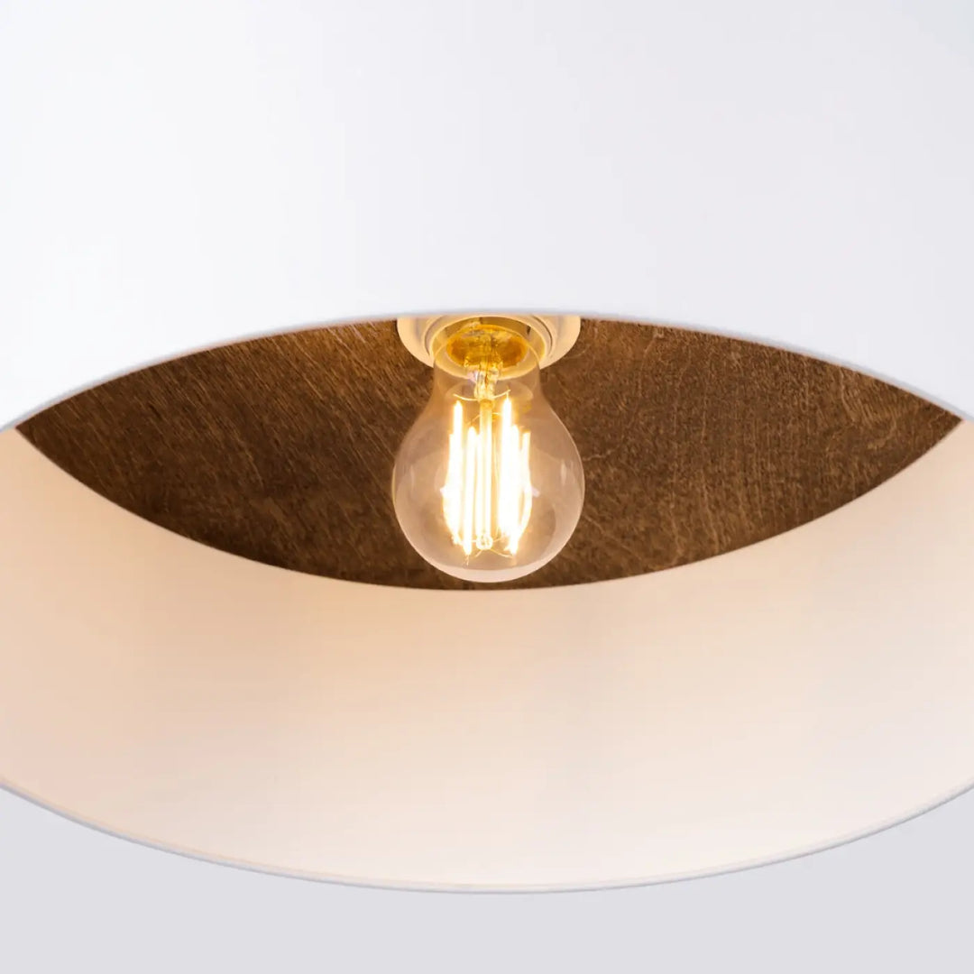 Plafonnier telesto blanc avec ampoule edison dans abat-jour blanc et intérieur doré pour un design minimaliste