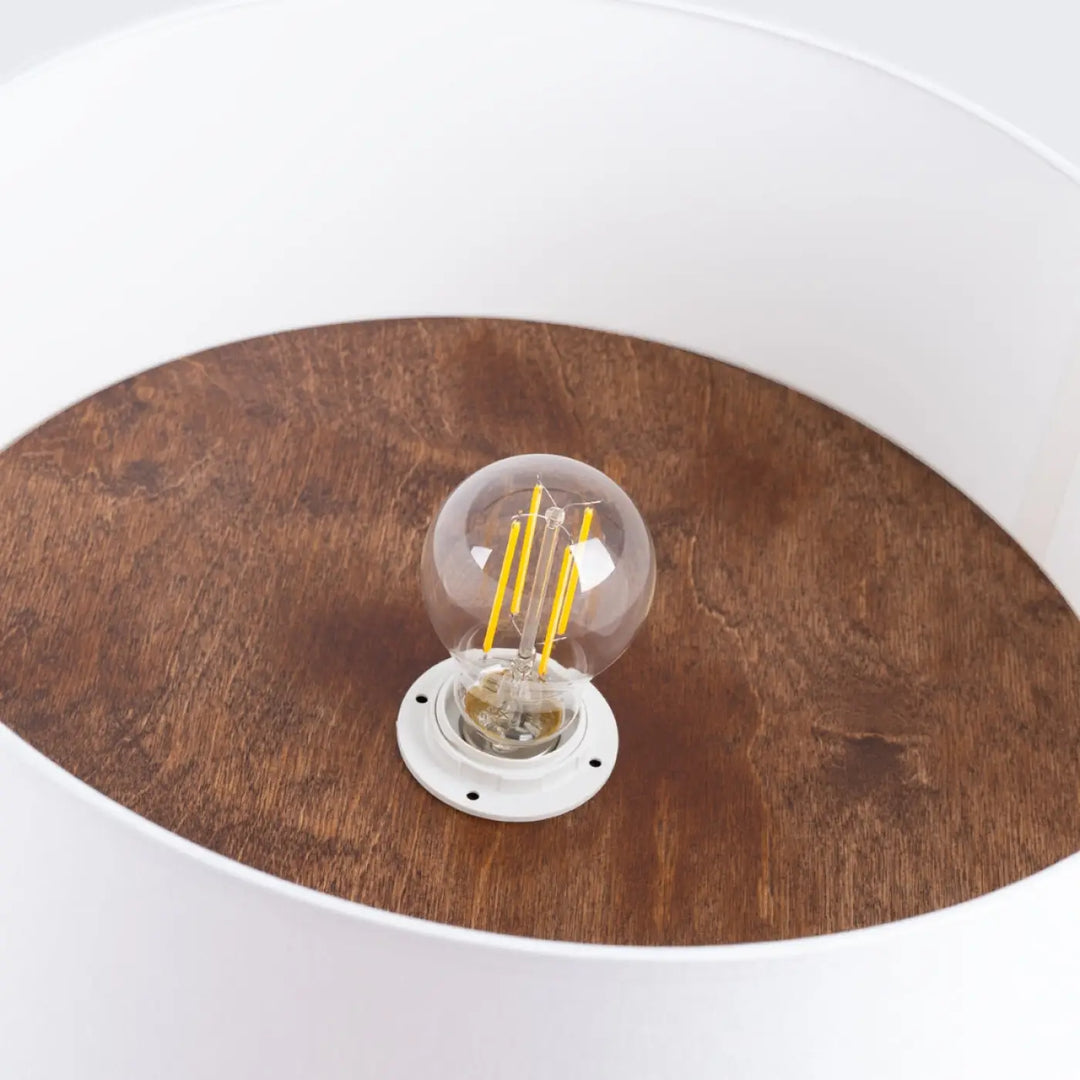 Luminaire plafonnier telesto blanc à filament jaune et base circulaire blanche design minimaliste