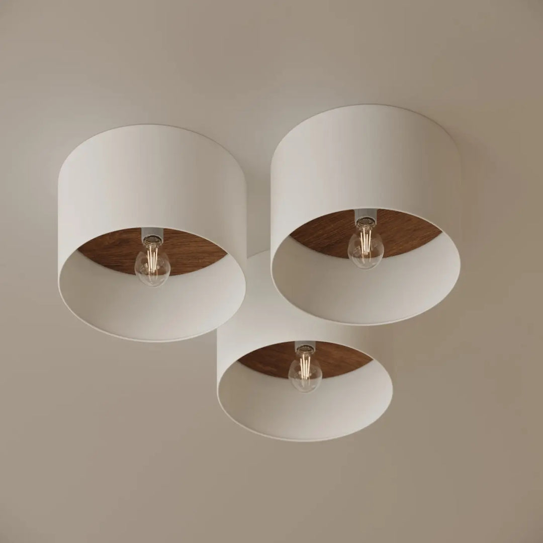 Luminaire plafond telesto blanc avec design minimaliste en bois marron foncé et ampoules à filament apparentes