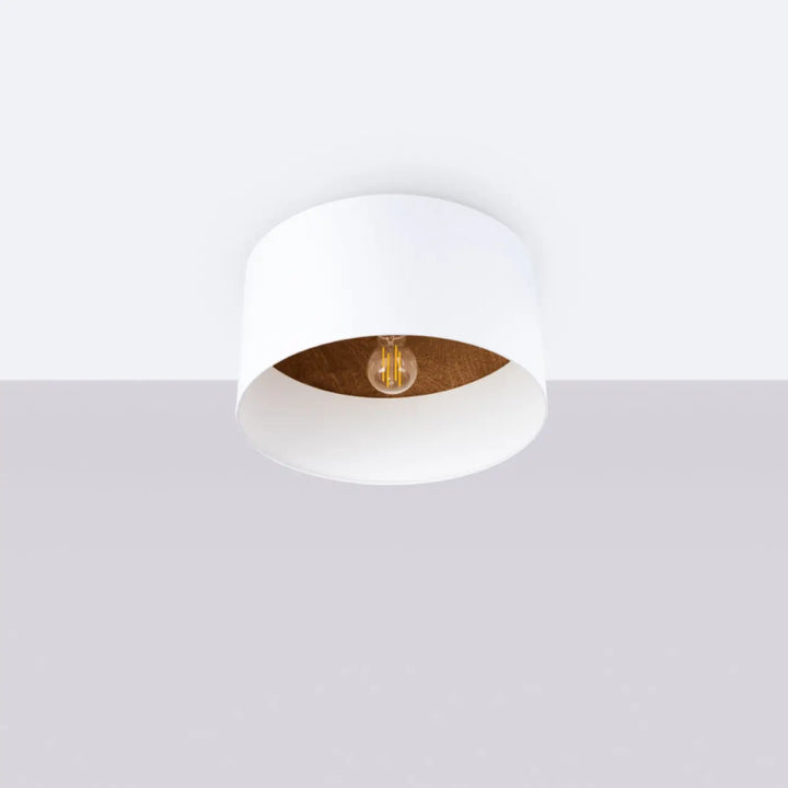 Luminaire plafonnier plafond telesto blanc avec intérieur en liège et ampoule à filament design minimaliste