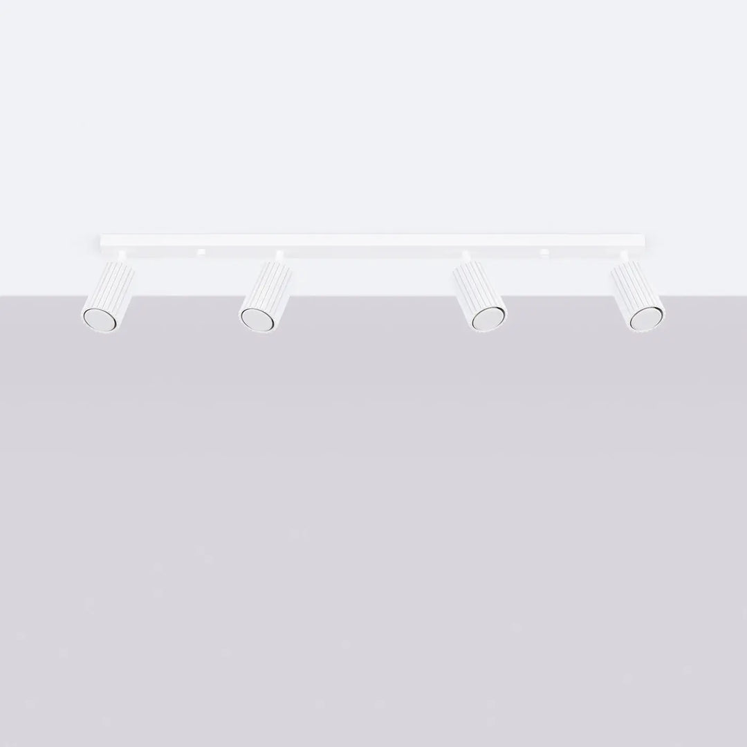 Plafonnier karbon allie design minimaliste avec quatre ampoules gu10 interchangeables en blanc au plafond