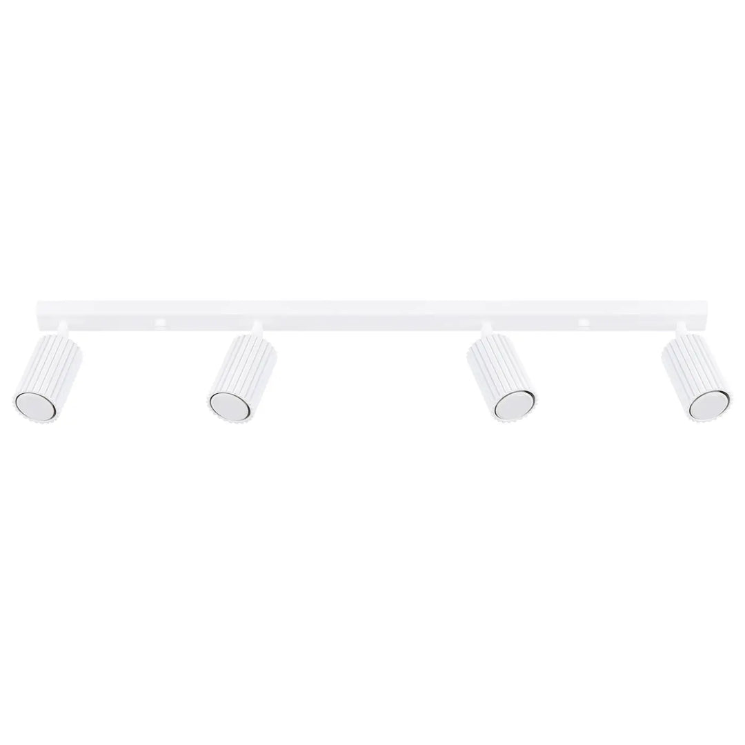 Plafonnier karbon allie blanc avec quatre spots cylindriques rainurés design minimaliste ampoules gu10 interchangeables