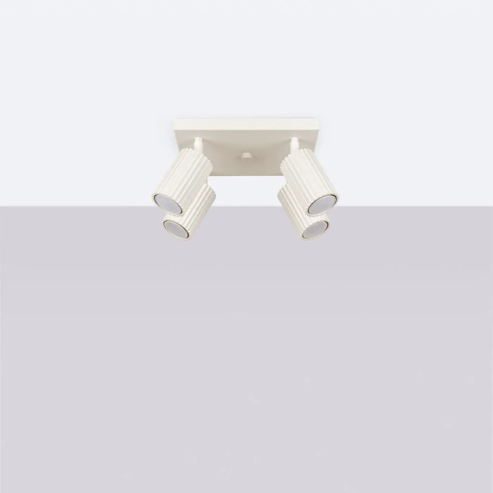 Plafonnier karbon design minimaliste beige avec deux têtes cylindriques ajustables et ampoules gu10 interchangeables