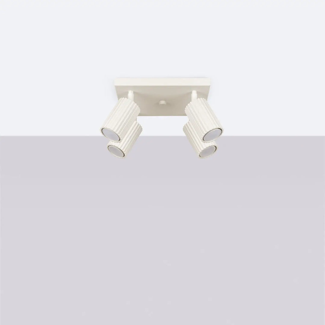 Plafonnier karbon design minimaliste beige avec deux têtes cylindriques ajustables et ampoules gu10 interchangeables